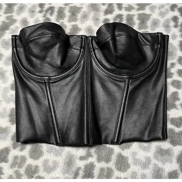 SKIMS Onyx Black Faux Leather Look Corset Bustier Underwire Top Sz S Whimsigoth - Image 3