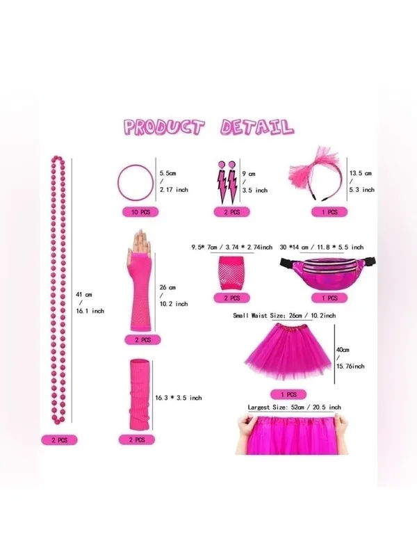 WILDPARTY 80s Outfit for Women Costume Accessories Set Pink Tutu Fanny Pack - Image 5
