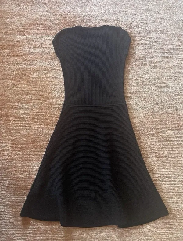 BOSS Hugo Boss Black Knit Fit & Flare Dress XS Ribbed Cap Sleeve - Image 10