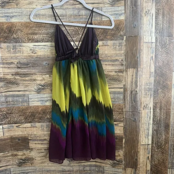 Forever 21 chiffon mini Dress criss cross tie back backless purple yellow MEDIUM - Image 4