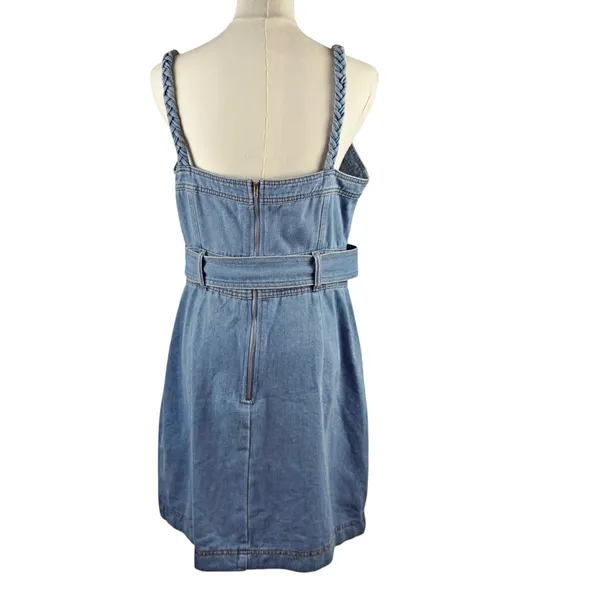 Storia Back At It Denim Braided Strap Belted Mini Dress Pockets - Image 5
