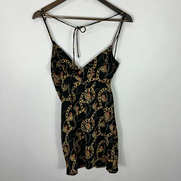 ASTR the Label Chain Reaction Black‎ and Gold Chain Print Mini Dress Womens XS - Image 3