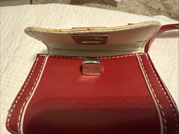 Furla Vituri Red Leather Wristlet with White Interior Imperfections - Image 7