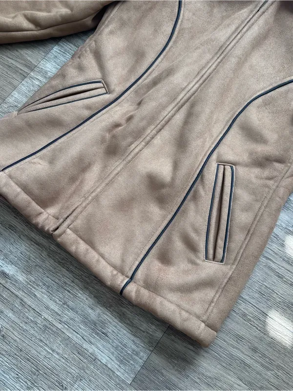 Y2K Liz Claiborne Camel Faux-Fur Trim Hooded Jacket Winter Fall Sz Small - Image 7