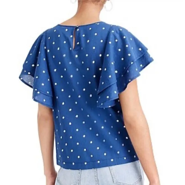 NWT J. Crew Ruffle Flutter Sleeve Metallic Polka Dot Top - foil Indigo Silver - Image 8