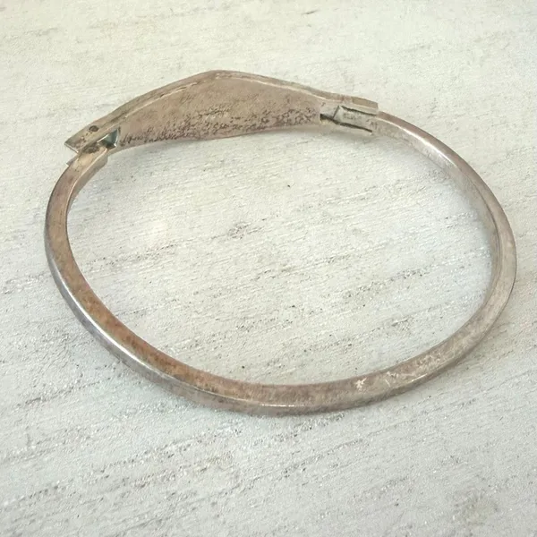Vintage Mexico Alpaca Silver Abalone Shell Inlay Hinged Bangle Bracelet - Image 7