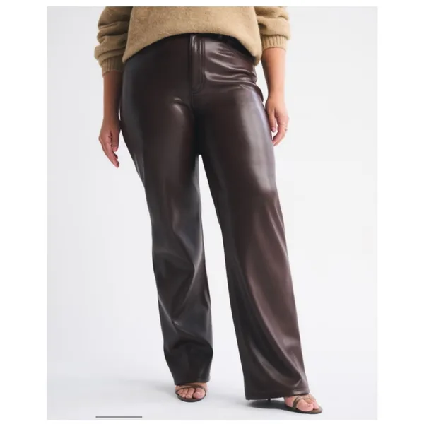 Abercrombie 90s Straight Vegan Leather Pants Womens 4 Red Brown Ultra High Rise - Image 15