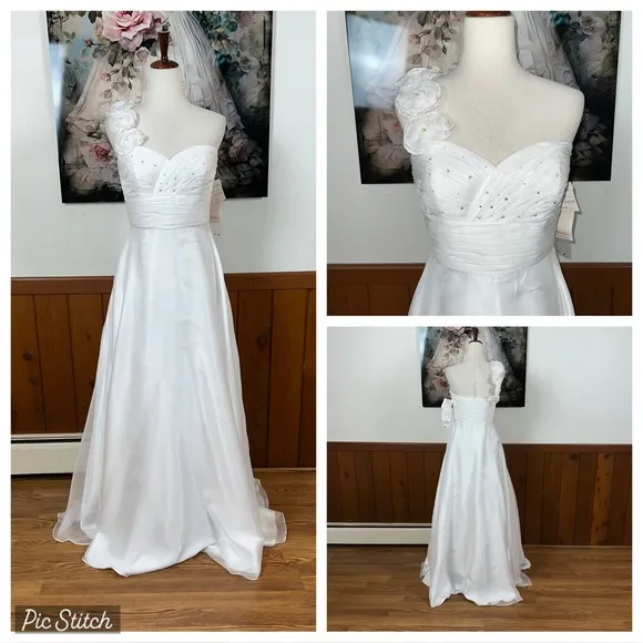 Elegant New Fiesta Organza White One-Shoulder Wedding Gown! - Image 2