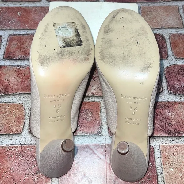 Pre-Owned Kate Spade Bova Pink Nude Peep Toe High Heel Mules Size 8.5B Preppy - Image 7