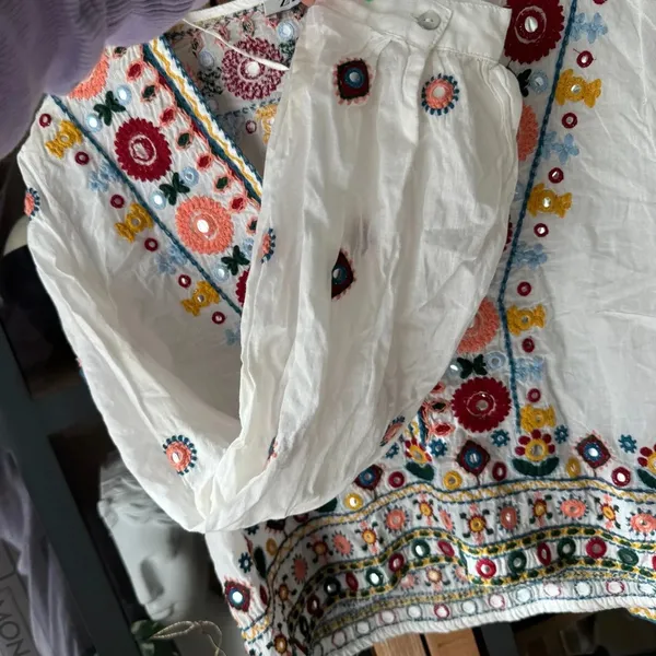 Zara Embroidered Set embellished beaded skirt top boho colorful long sleeve crop - Image 9