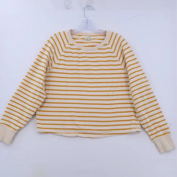 Mile(s) by Madewell Sweatshirt Womens Medium Yellow Ivory Striped Raglan Sleeve - Image 3