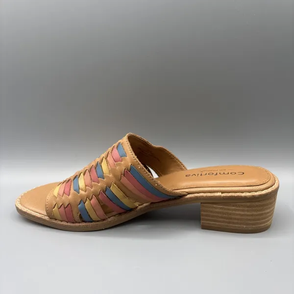Comfortiva Woven Leather Mules Size 8.5 Huarache Slip on Shoes Heels Butter Mom - Image 7