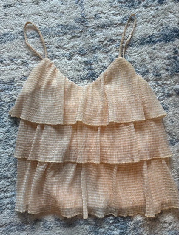Sadie and Sage Tiered Ruffle Cami Tank - Light Orange Gingham - Image 2