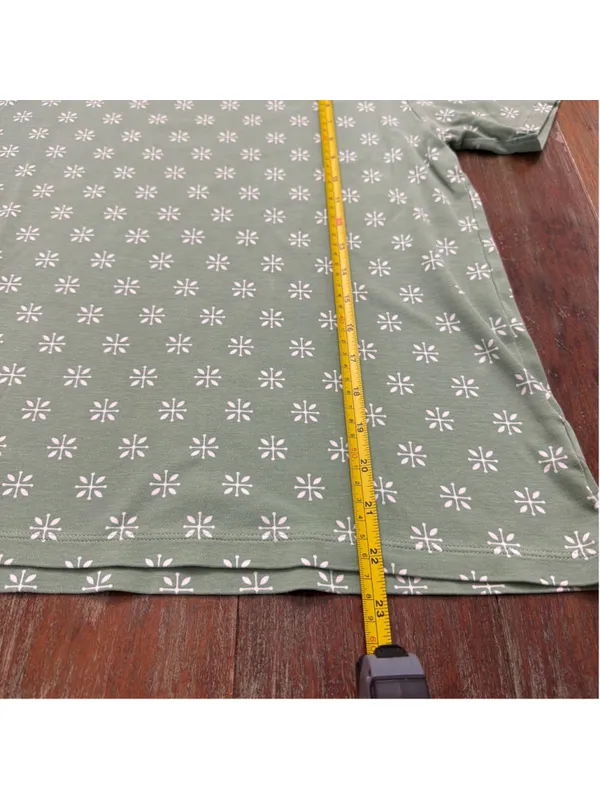 LAKE Pajamas Green White Geometric Leaf Short Sleeve Loungewear Pima Cotton L - Image 8
