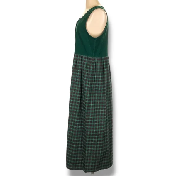 Vintage‎ 80s Susan Bristol Forrest Green Plaid Corduroy Jumper Dress Embroidery - Image 3