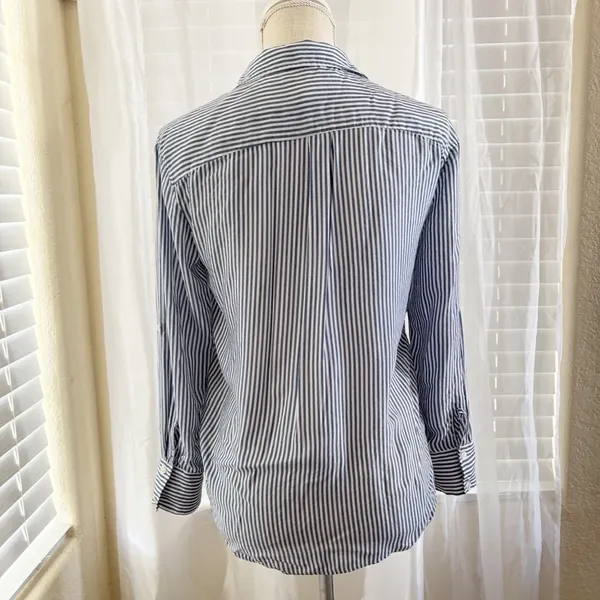 Maeve Anthropologie Blue and White Striped Button Down Shirt - Image 4