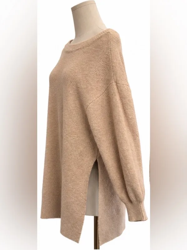 Adrienne Vittadini Oversized Tunic Sweater Beige Side Slit Large - Image 2