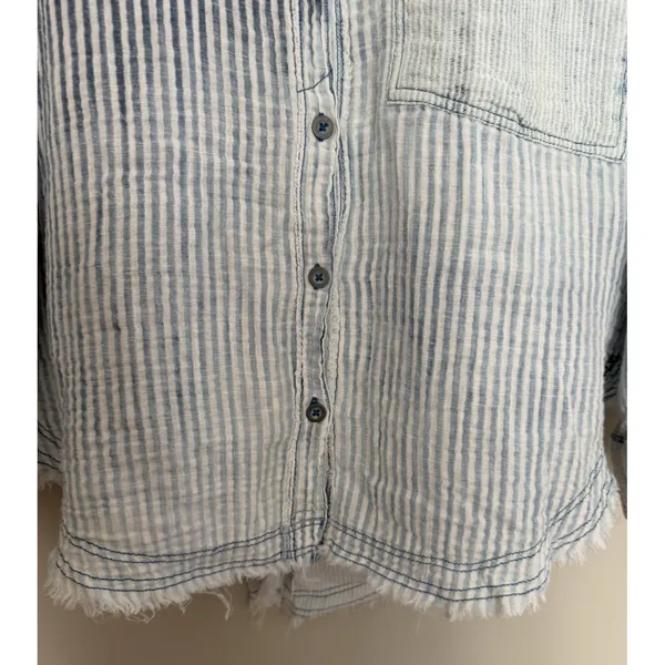Free People We The Free Indigo Skies Blue Stripe Shirt Women's Size Small - Image 11