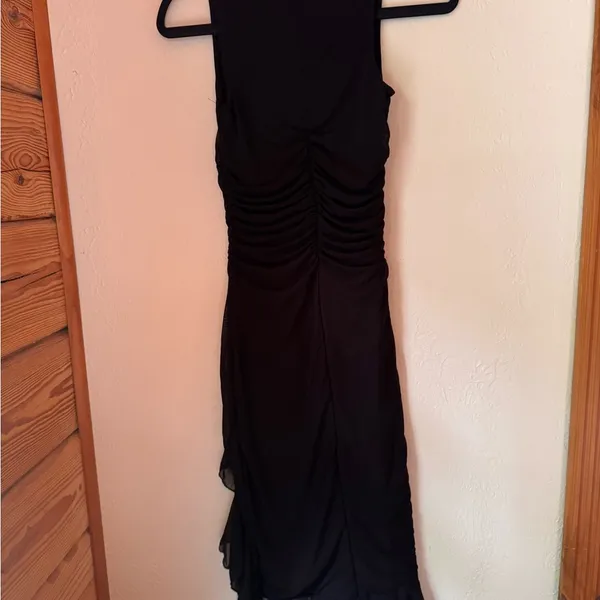 Bodycon Ruffles Double Layers Mesh Sexy Bodycon Party Dress small black - Image 4