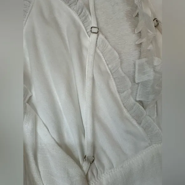 Aakaa White Ruffled Tiered adjustable Spaghetti’s Straps Mini Dress Size M - Image 11