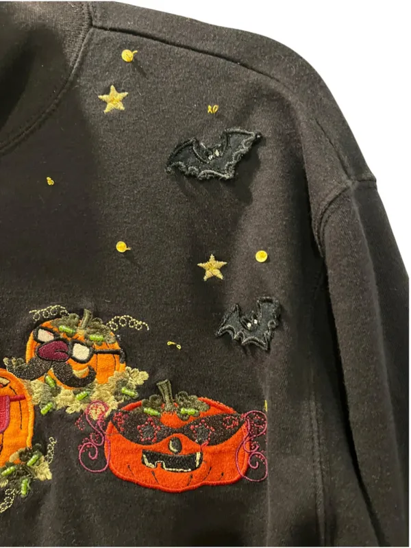 Vintage 90s Karen Scott Halloween Embroidered Mock Neck Shirt Pumpkin Large L - Image 4