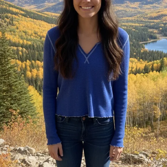 American Eagle Soft & Sexy ribbed long-sleeve v-neck top in blue XL - Image 2
