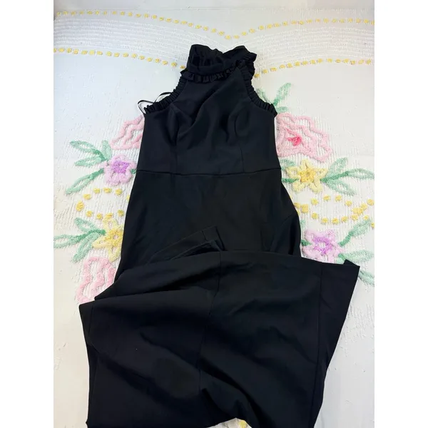 Xscape Black Halter Neck‎ Ruffle High Slit Maxi Evening Gown Dress Sz 12 - Image 10