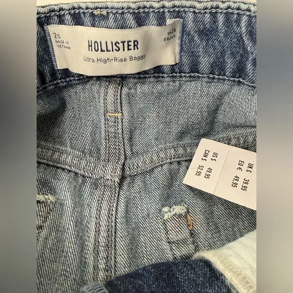 Hollister Womens Ultra High-Rise Baggy Jeans Size 2S /w26 Short‎ Blue Y2K NEW - Image 8