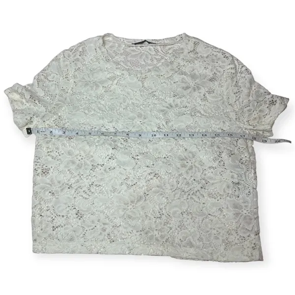 Zara White Floral Lace Short Sleeve Mesh Blouse Top Romantic Feminine‎ Sz Small - Image 5