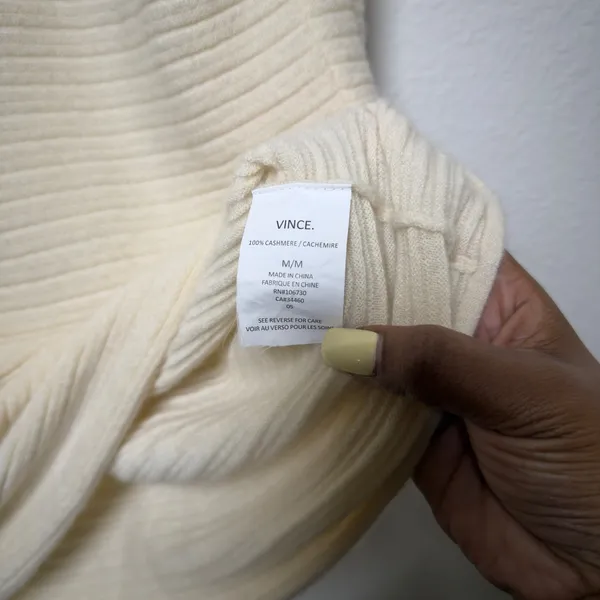 Vince Women 100% Cashmere Sweater M Off White Horizontal Ribbed Boat Neck - Image 6