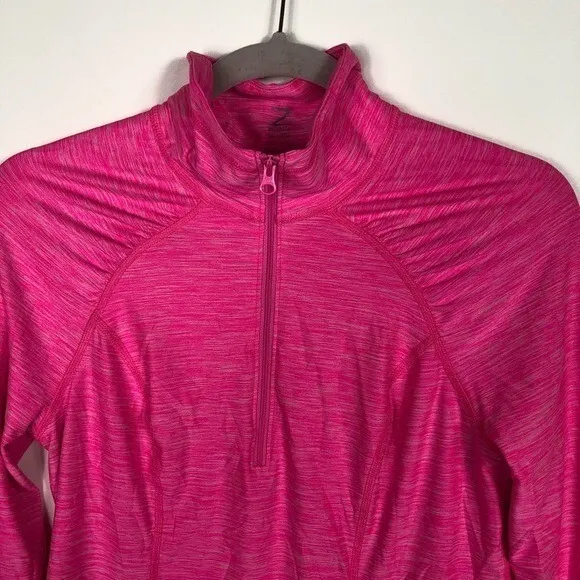 Zella Women's‎ Athletic Zip Neck Long Sleeve Shirt Bright Pink Heathered Size M - Image 2