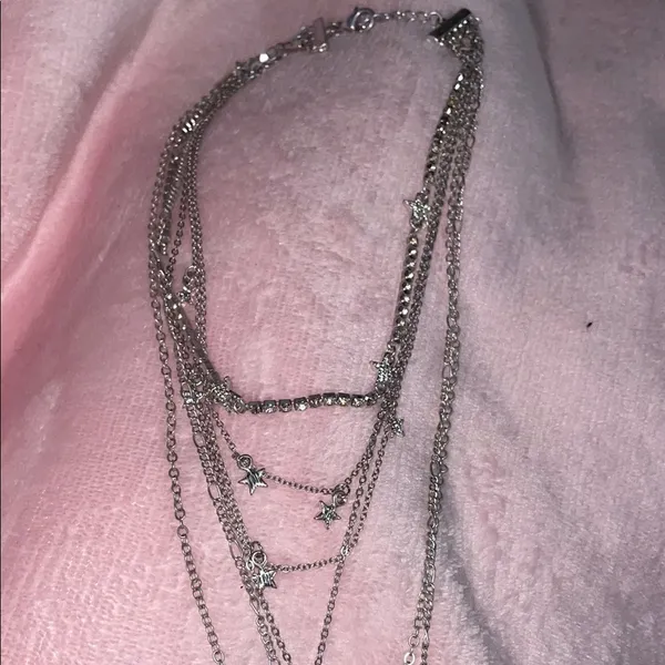 Lulus Made of Stardust Silver Rhinestone Layered Coin Necklace - Image 4