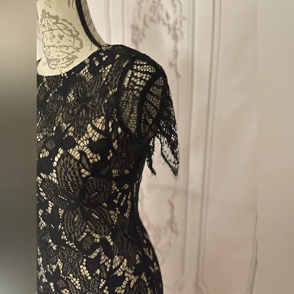 “love, Fire” Black Lace Bodycon Midi Dress, Size S/P - Image 5
