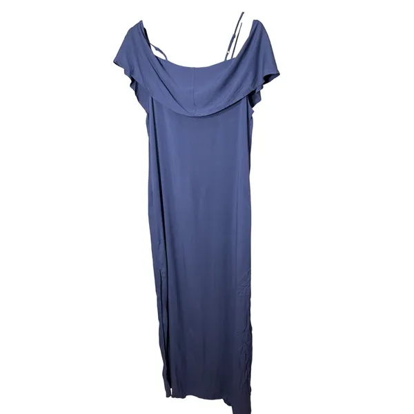Lulus Slate Blue Off the Shoulder Ruffle Button Down Maxi Dress Medium - Image 7