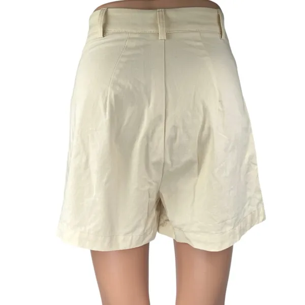 Commense Women's Cream Pleated High Waisted Wide Leg Mini Casual Shorts Size S - Image 3
