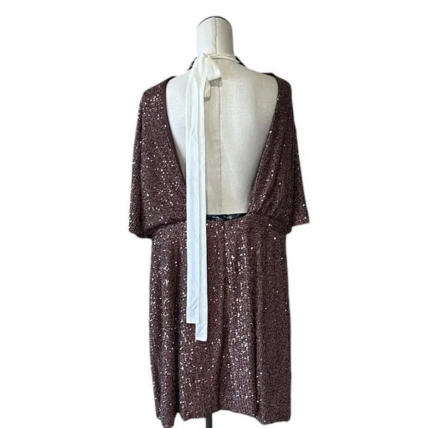 Nwot Mng Mango All Over Sequence Gold Tie Back Party Wear Dress Sz-16 - Image 12