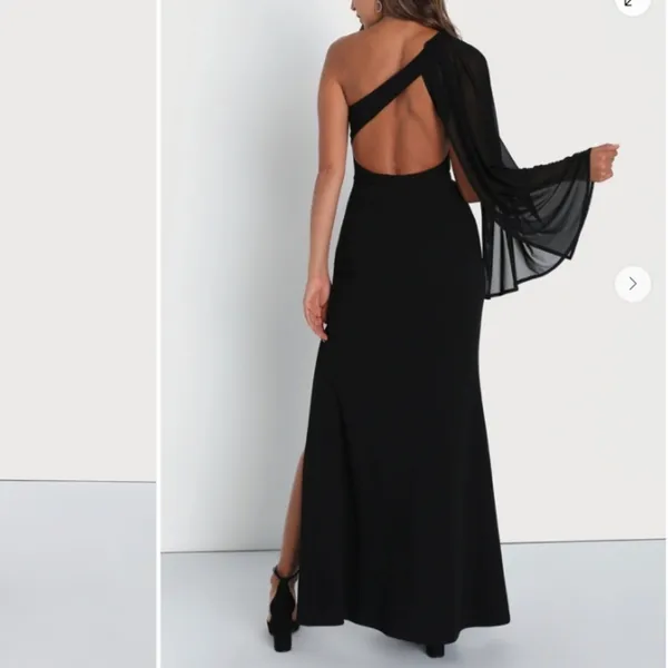 LULU's Sexy Prom Wedding Sophisticated Elegant One Shoulder Cape Maxi Dress - Image 3