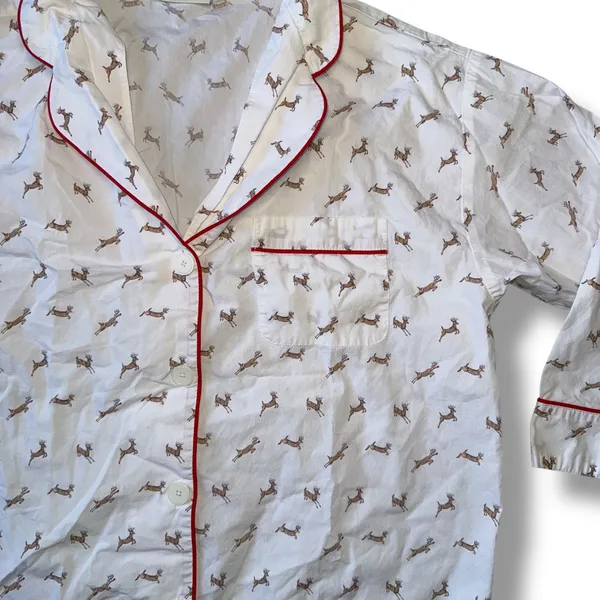 Sleepy Jones Women's Pajama‎ Set Size S Deer Print White Red Trim Sleepwear - Image 4