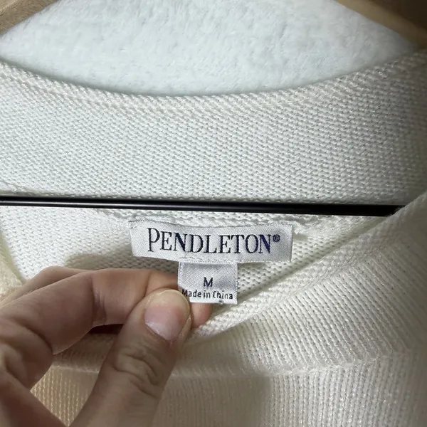 Pendleton Mock Neck Short Sleeve Sweater White Cotton Blend Women’s Size M - Image 4