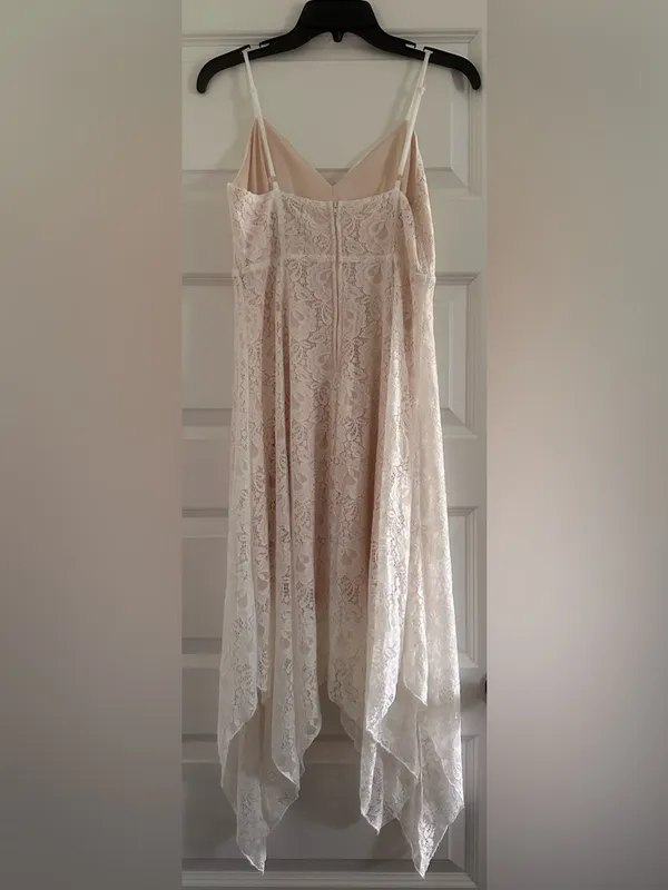 Xtraordinary White Lace Midi Dress with Handkerchief Hem - Image 2