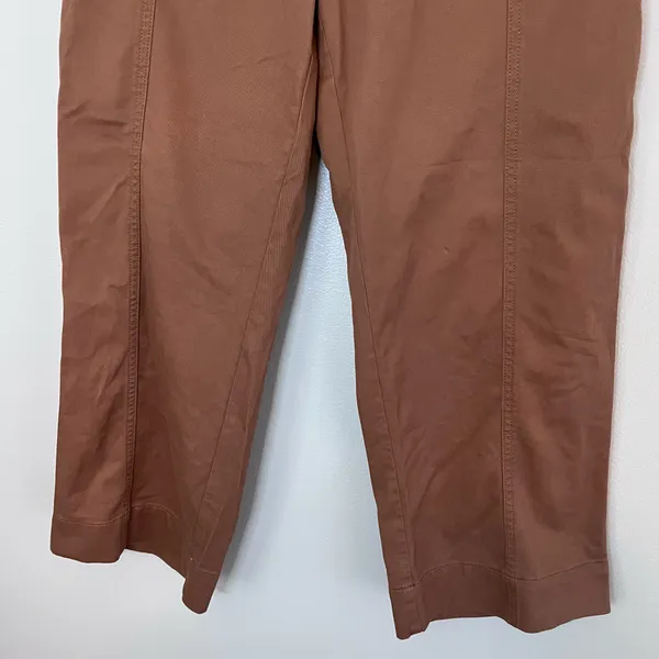 LOFT Paperbag Utility High Rise Straight Leg Cotton Twill Belted Pants Brown - Image 3