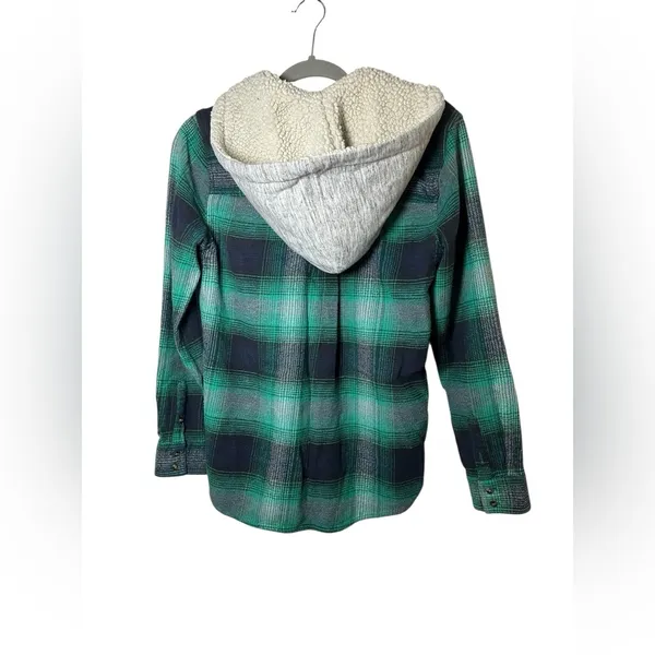 American Eagle Vintage Boyfriend Plaid Hooded Shirt Jacket Green/Navy‎ Size S - Image 7