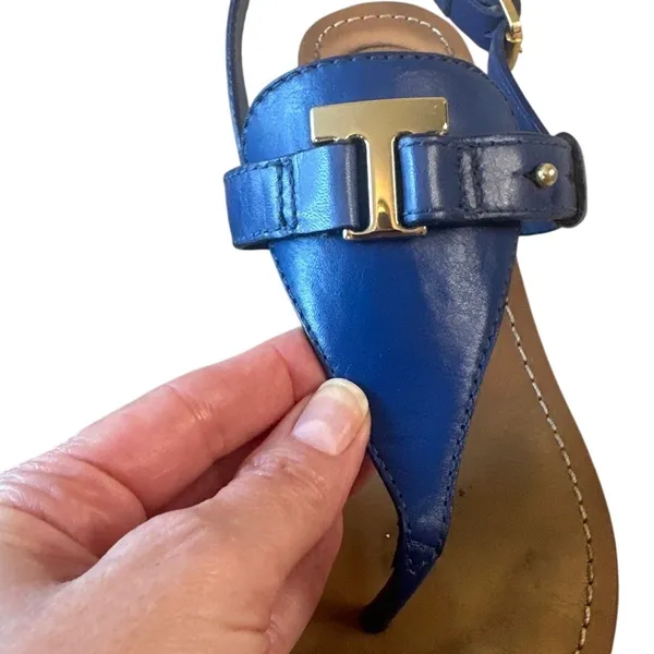 Tory Burch Casey Wedge Sandals Blue Nile Gold Logo‎ Thong 8 - Image 12