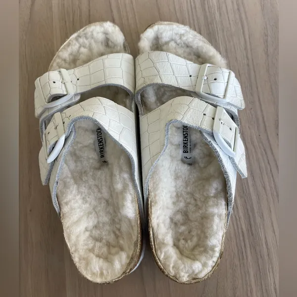 Birkenstock White Shearling-Lined Slide Sandals - Image 2