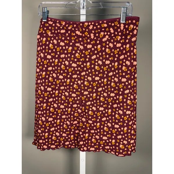 Free‎ People IRL Floral Slip Skirt Plum Ruffle Mini Boho Fairy Grunge Size 6 - Image 2