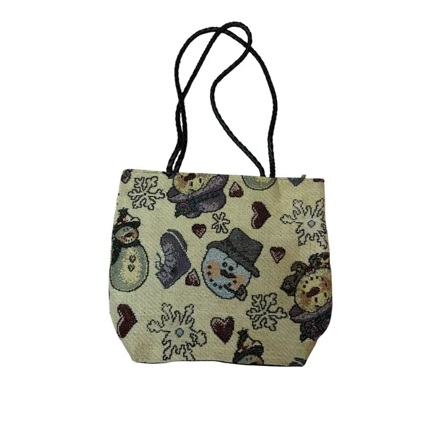 Vintage Blair Snowman Tapestry Tote Bag Winter Christmas‎ Woven Shoulder Purse - Image 5