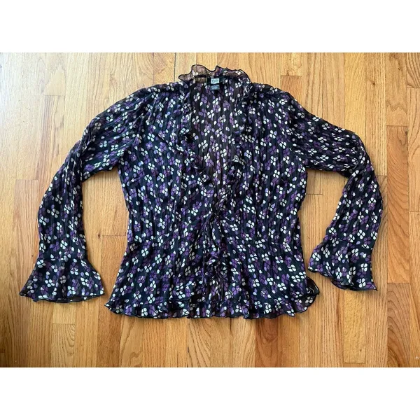 The Limited Vtg 90s Y2K Top M Whimsigoth‎ Flare Sleeve Fairy Grunge Babydoll Purple Black - Image 2