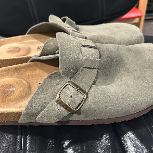Cushionare Suede Slip-On Buckle Mules in Haze - Image 3