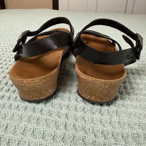 Papillio Birkenstock Womens Black Leather Sandals 9 Strappy Summer Wedge Shoes - Image 3