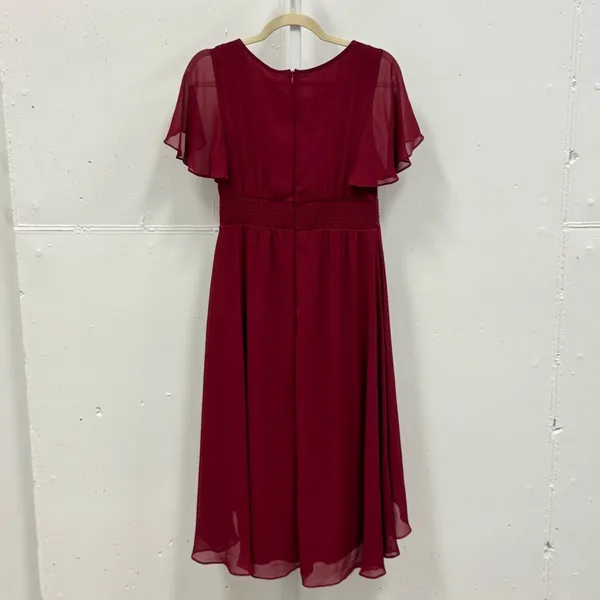NWT‎ Ever Pretty Burgundy High-Low Chiffon Flutter Sleeve Midi Dress Size 6 - Image 2